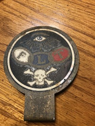 Vintage Ioof Odd Fellows Flt License Plate Topper? Skull & Eye