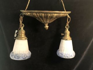 Antique Ceiling Light Fixture Brass Fittings Double Glass Sconces Functional