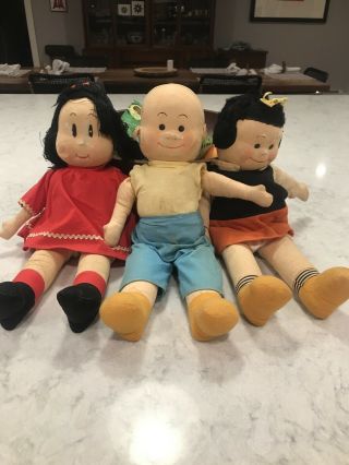 3 Antique Vintage Little Lulu,  Henry & Nancy Cloth Comic Strip Cloth Dolls