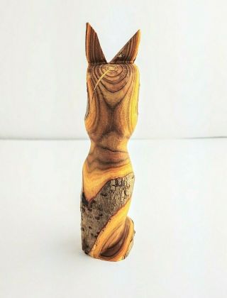 Vintage Signed Folk Art Horned Owl Natural Carved Log Branch Wood Statue Figure 2