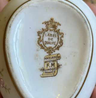 Antique LIMOGES France Floral Bird Pattern Egg Shaped Porcelain Trinket Box 3
