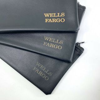 VTG (SET OF 3) Wells Fargo Bank Money Deposit Bag w/ Zippers - Black/Gold Pouch 2
