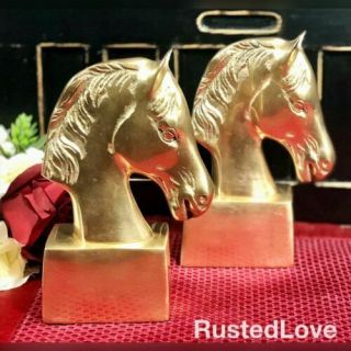 Vintage Solid Brass Horse Head Bookends Pair / Paperweights Equestrian