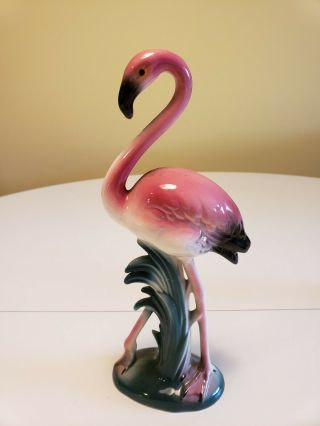 Vintage 50s Ceramic Pink Flamingo 10 Inch Tall Head Up Figurine Pls Read