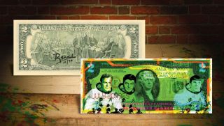 Star Trek Green Rency / Banksy Graffiti Street Art On $2 Bill Artist Signed /70