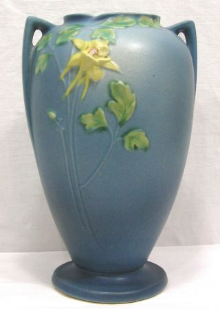 Vtg Roseville Pottery Columbine Vase 10 " Tall Blue 1940