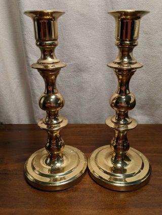 Baldwin Brass 7.  5 " Candlestick Pair Taper Candle Holders Round Base 7 1/2 Inch