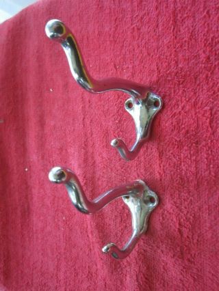 2 Antique Matching 3 " Nickel Plated Brass Coat Hooks Hangers