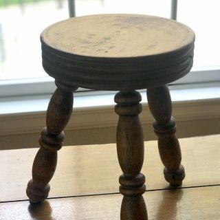 Hand Turned Vintage Round Wooden Stool Child Doll Plant Display Authentic