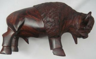 Vintage Hand Carved Wood Bison Buffalo Figure - 4 " T X 6 - 3/4 " L