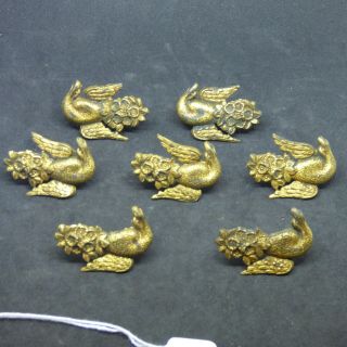 Seven Antique Metal Swan Accents Or Tacks For Furniture And Upholstery (ml395)