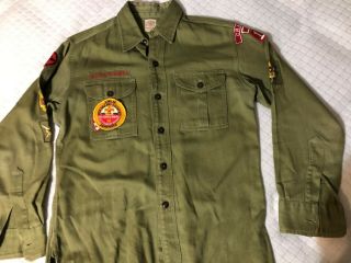 Official Bsa Boy Scout Uniform Shirt Adult Large Patches Sanforized 60s Neck 13