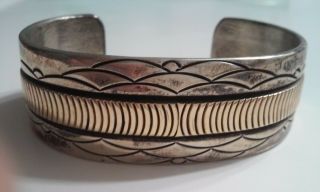 " Vintage 14 K 925 Navajo Cuff Bracelet Designed By B.  Morgan " 100 Authentic