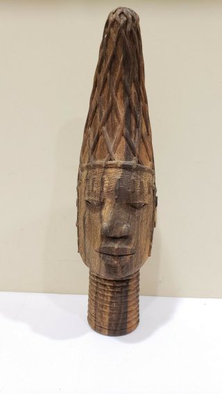 Vintage African Art Wood Carved Head Face Sculpture