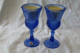 Vintage Avon Blue Fostoria Stemware - George & Martha Goblets With Orig Candles