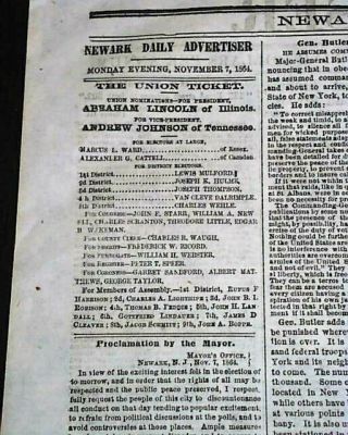Abraham Lincoln For President & Eve Of The Election 1864 Civil War Newspaper