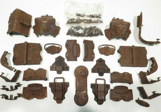 Vintage Rusty Old Antique Steamer Trunk Hardware Parts Latches Hinges Corners