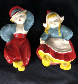 Vintage Dutch Holland Boy And Girl Chalkware ? Wall Hangings (2)
