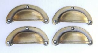 4 Small Antique Bin Cup Pull Drawer Cabinet Handle Solid Brass 2 - 1/2 " Cntr.  Q1
