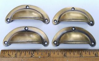 4 small Antique Bin Cup Pull Drawer Cabinet Handle Solid Brass 2 - 1/2 