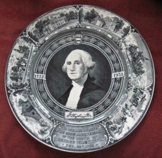 1932 Lamberton Scammell George Washington Black Transfer Ware Bicentennial Plate