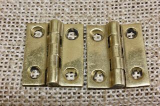 2 Old Cabinet Door Hinges Butts Vintage Cast Polished Brass 1 X 7/8” Jewelry Box