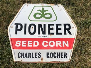 Vintage Pioneer Seed Corn Sign Heavy Metal Steel 34 X 36” Dealer 1964?