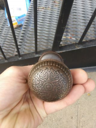 Vintage Brass Ornate Door Knob Set With Spindle 2 1/2 "