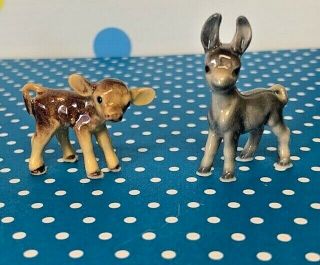 Vintage Hagen Renaker Ceramic Miniature Jersey Calf & Donkey Retired Set Of 2