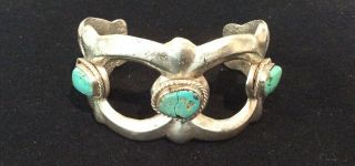Vintage Navajo Sand Cast Sterling Silver Turquoise Cuff Bracelet 70.  9g