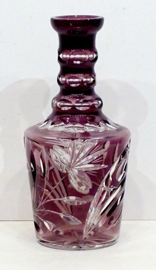 Antique Vintage Purple Amethyst Cut To Clear Glass Bar Whiskey Liquor Decanter