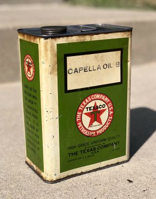 Vintage Texaco Capella Oil B 1 Gallon Metal Can Advertising Motor Gas Gasoline
