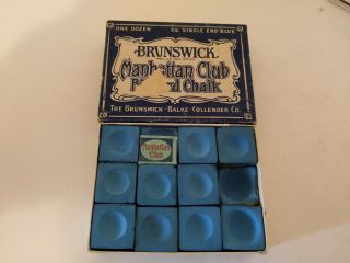Vintage Brunswick Manhattan Club Billiard Chalk 10/12 W/original Box