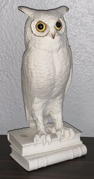 Vintage Edward Marshall Boehm Usa Bisque Porcelain White Owl Bookend 9.  5 Figure