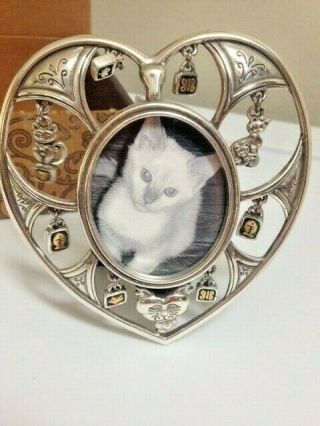 Brighton " Pedigree Cat " Kitty Charm Dangle Silver Heart Photo Picture Frame