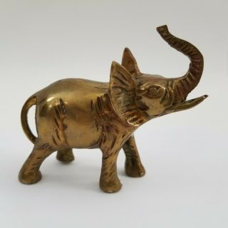 Small Vintage Brass Trunks Up Elephant Figurine