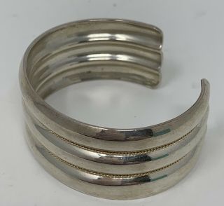 Vintage Tiffany Sterling Silver And 14k Ribbed Cuff