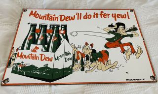 Vintage Mountain Dew Hillbilly Porcelain Sign Pepsi Bottle Soda Pop Jug Ya - Hoo