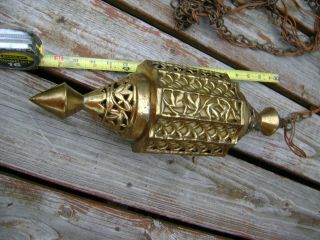 Vintage Antique Brass Gold Hanging Lantern Swag Lamp Light Fixture Chandelier