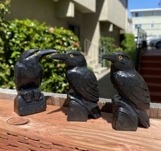 3.  5 " Black Onyx Raven Statue Crow Carving Bird Sculpture Totem