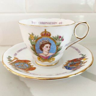 Vintage Royal Stafford 1953 Coronation Of Queen Elizabeth Ii Tea Cup & Saucer