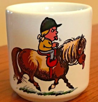 Norman Thelwell Egg Cup Penelope & Kipper Pony Tongues Out Ceramic Cup Vtg 2 "
