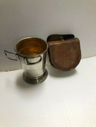 Vintage Boy Scouts Company Collapsible Metal Cup With Leather Case - - P14c