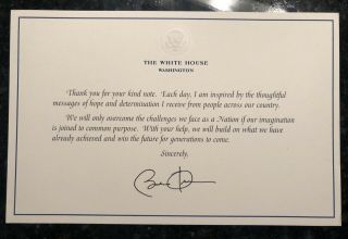 President Barack Obama White House Thank You Card With Presidential Seal