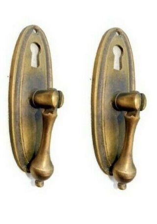 2 Pulls Handles Solid Brass Door Vintage Old Style Drops Knobs Kitchen Heavy Kh