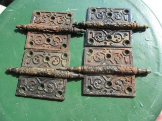 Antique Vintage Cast Iron Old Hinges Ornate Pattern Set Of 4 Hardware 3 X 3 "