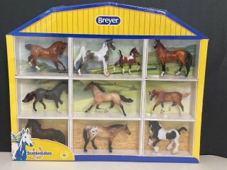 Breyer Stablemates Horse Set Of 10 With Display Case Shadow Box Nib