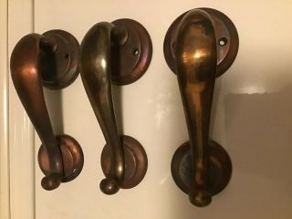 3 Antique/vintage Solid Brass Door Handle Pulls - Look/work Great On Barn Doors