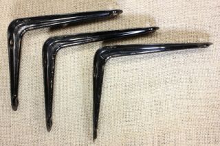 3 Shelf Brackets 4 " X 5” Industrial Supports Rustic Black Old Vintage Steel