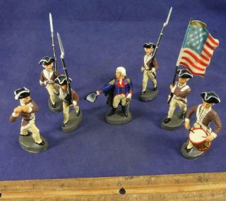7 Vtg Elastolin Revolutionary War Continental Soldier Germany George Washington